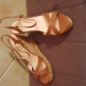 Tan wedge cork sandals by Lulus
